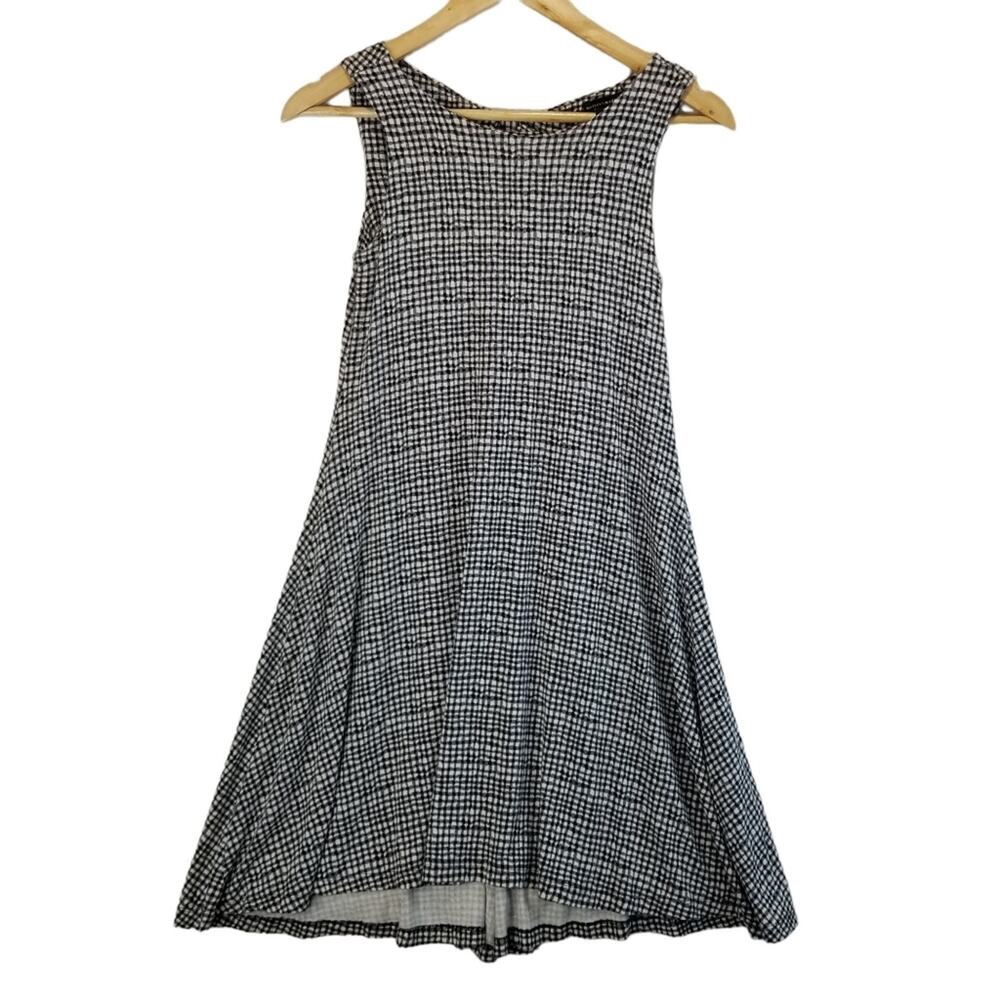 Mercer & Madison Dress XS Sleeveless Tie Back Gingham Black White Fit Flare